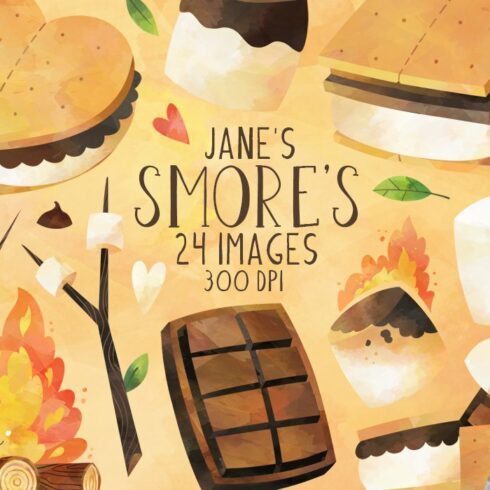 Watercolor Smores Clipart cover image.