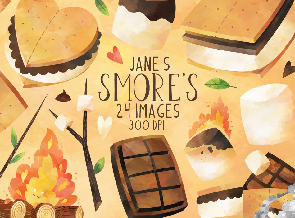 Watercolor Smores Clipart cover image.