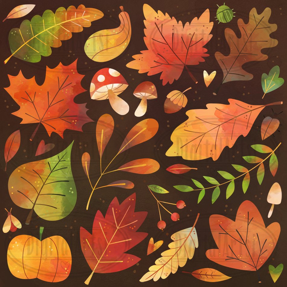 Watercolor Fall Leaves Clipart preview image.