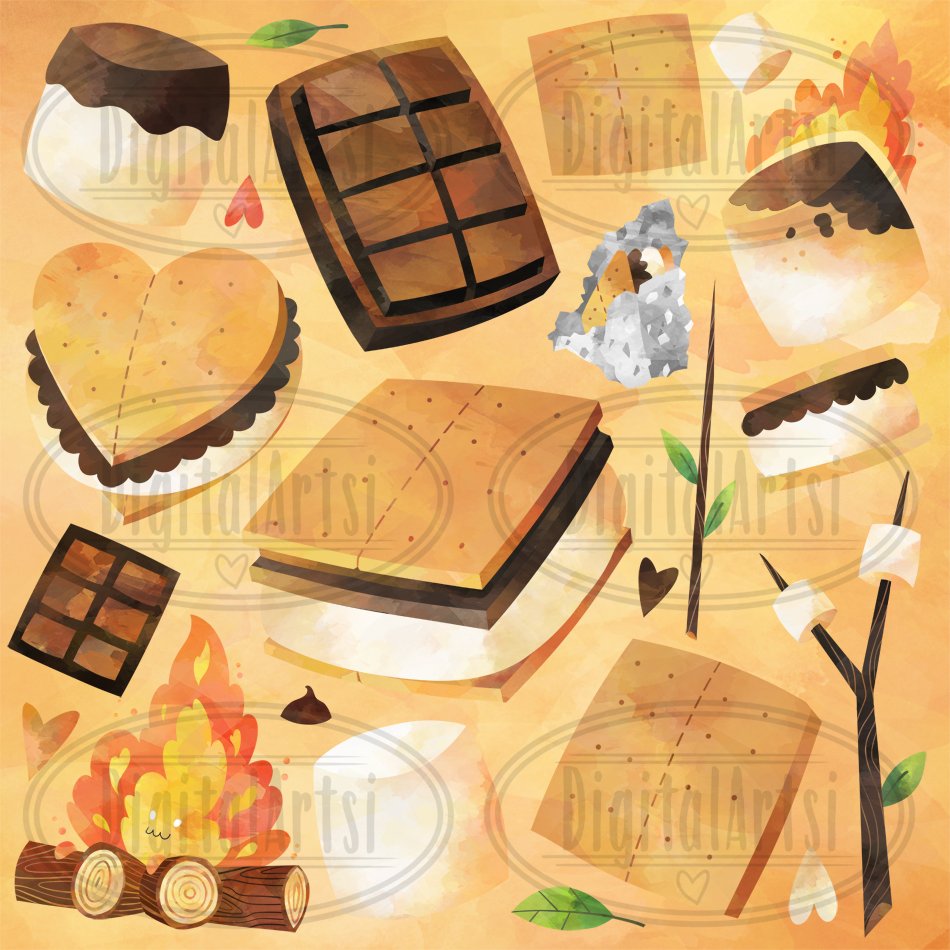 Watercolor Smores Clipart preview image.