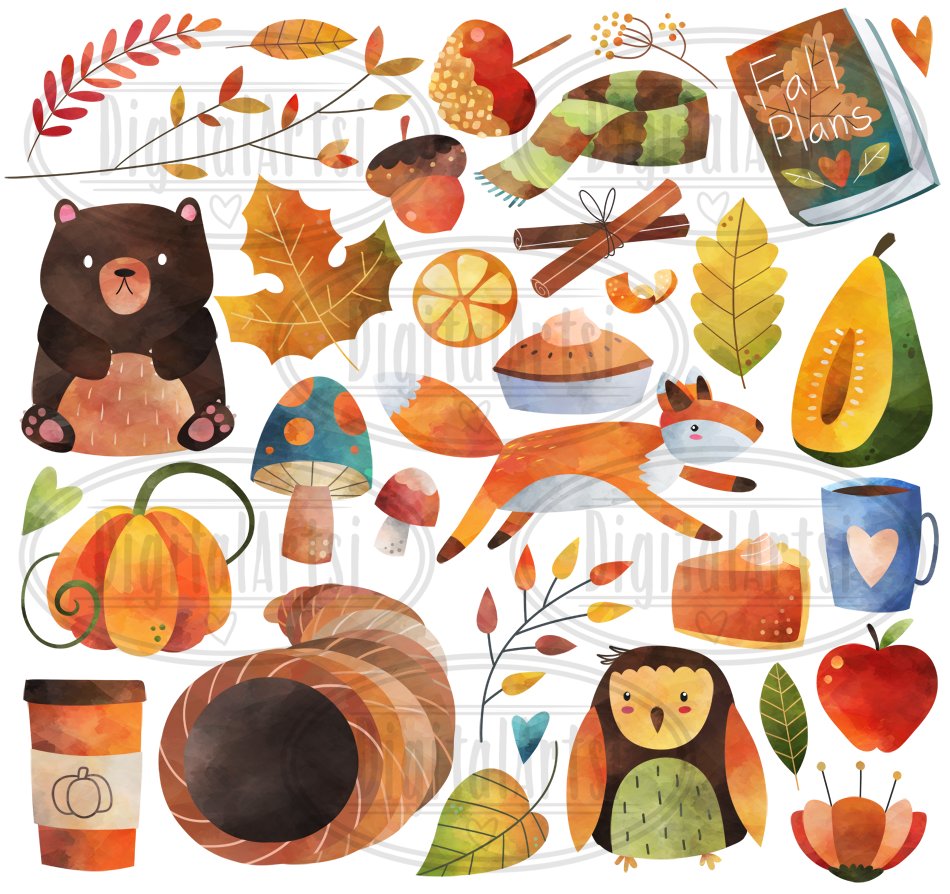 Watercolor Fall Clipart preview image.