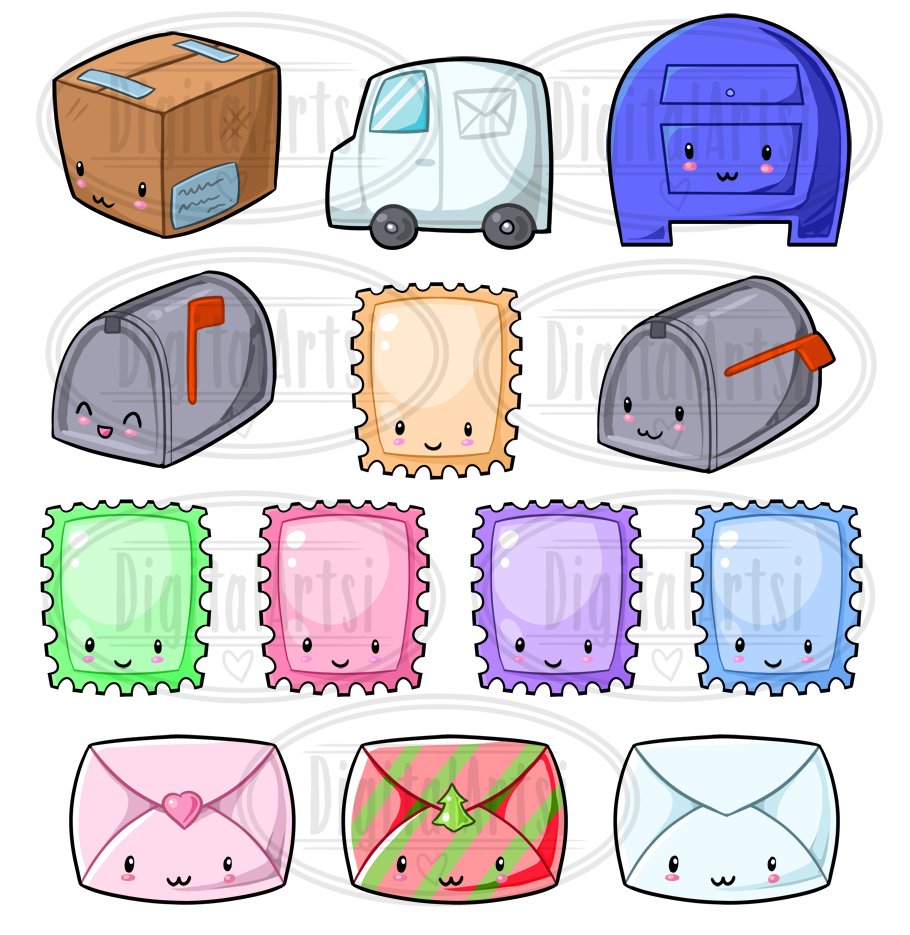 Kawaii Postage Clipart preview image.