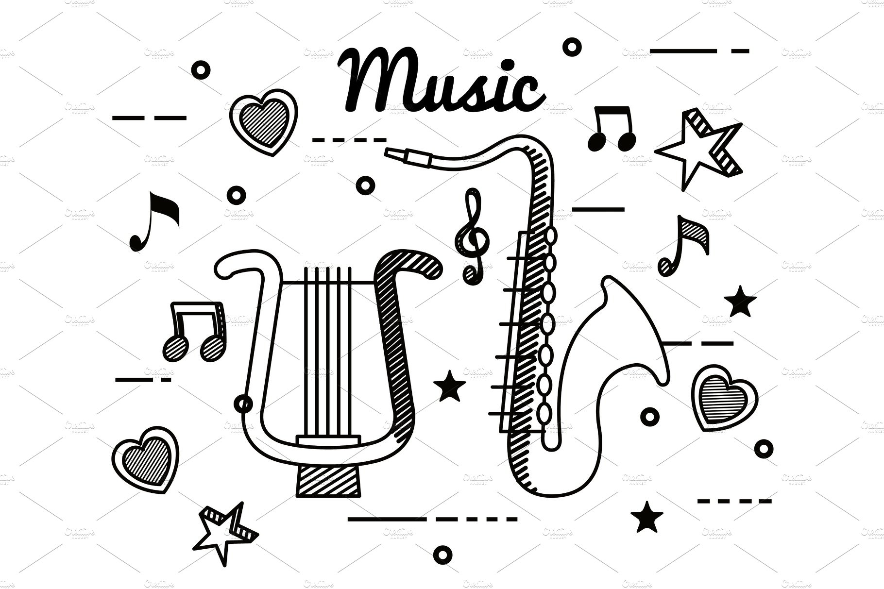 harp and saxophone with treble clef cover image.