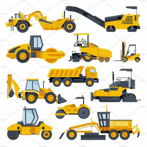 Excavator road construction vector cover image.