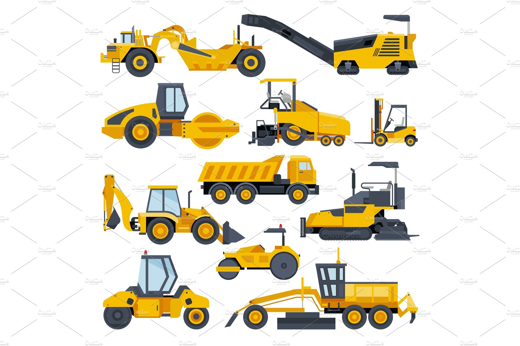 Excavator road construction vector cover image.