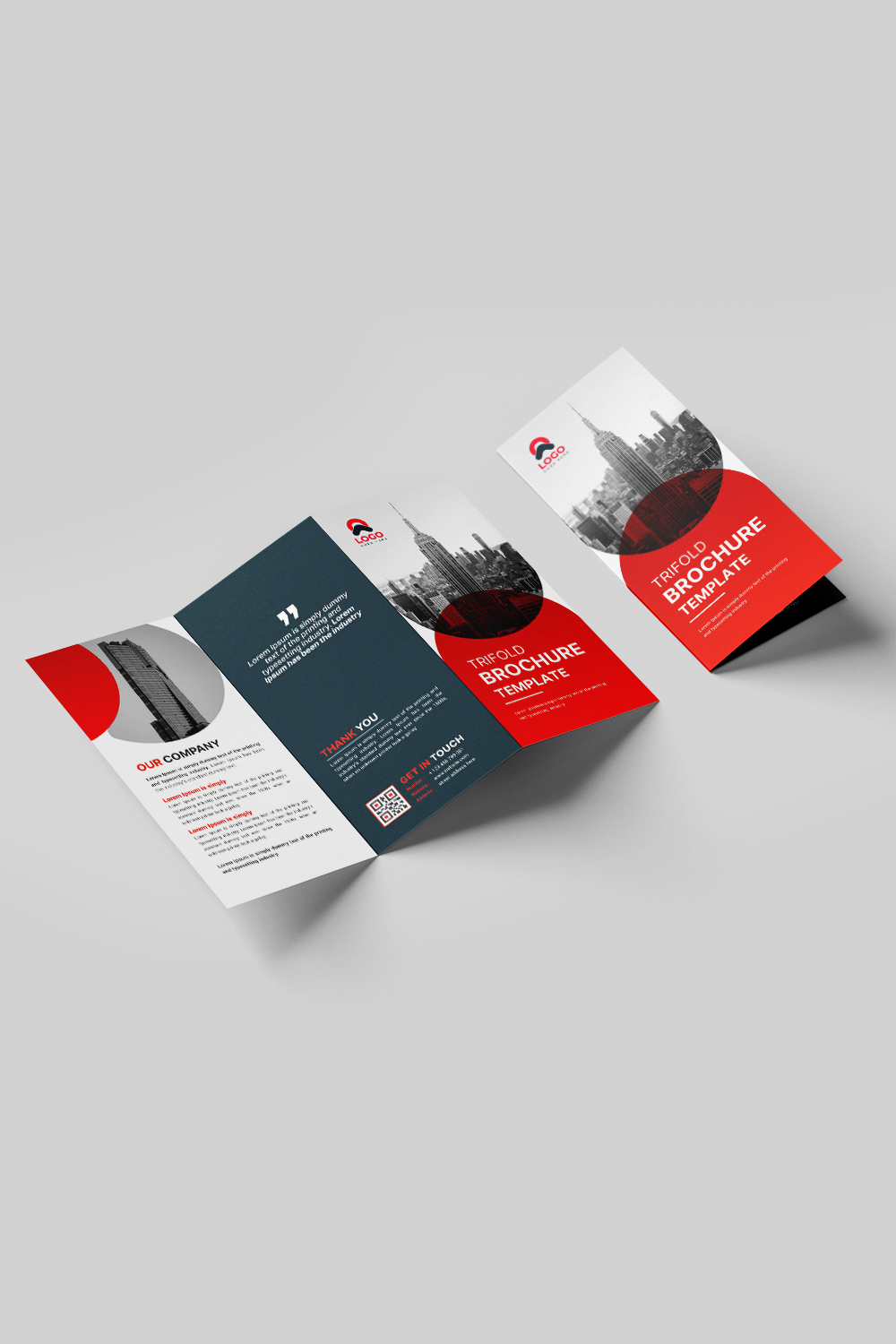 Red Trifold Brochure Template Design pinterest preview image.