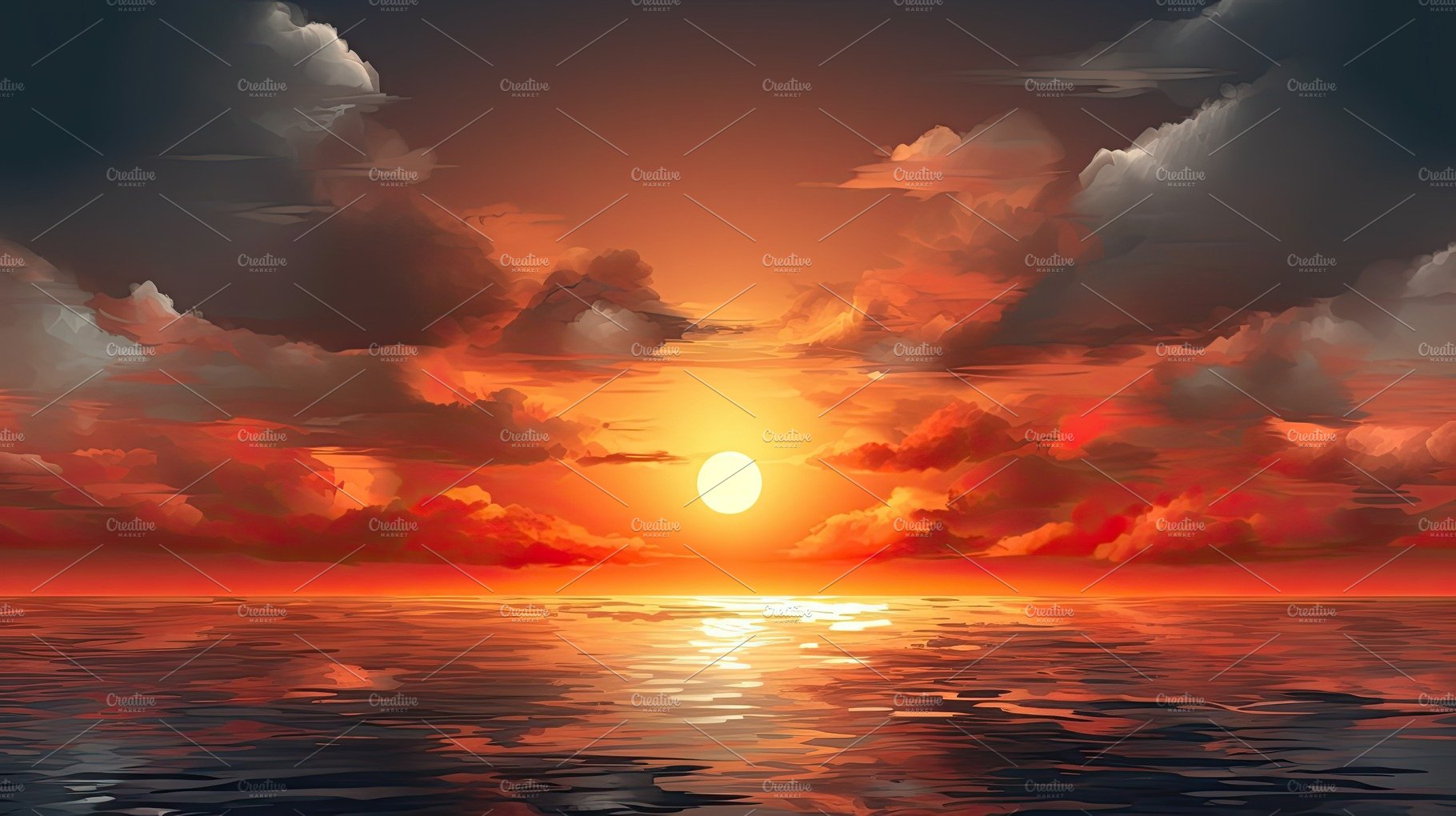 Panoramic image of the sunset or the sunrise on a beautiful lake. Generativ... cover image.