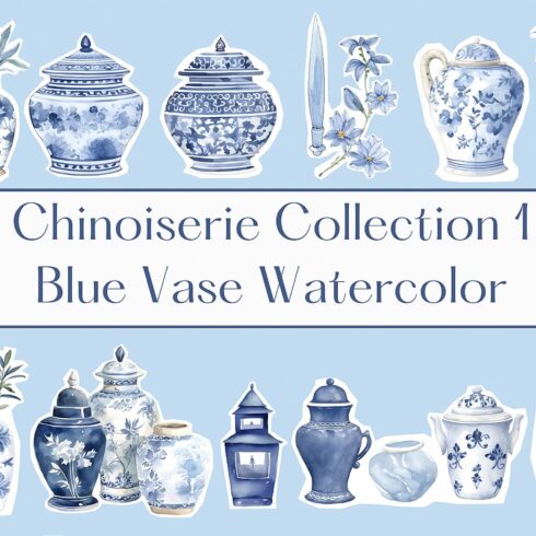 Watercolor chinoiserie vases clipart cover image.