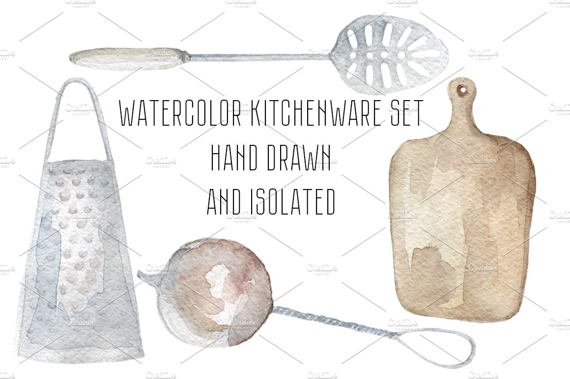 Watercolor kitchenware set cover image.
