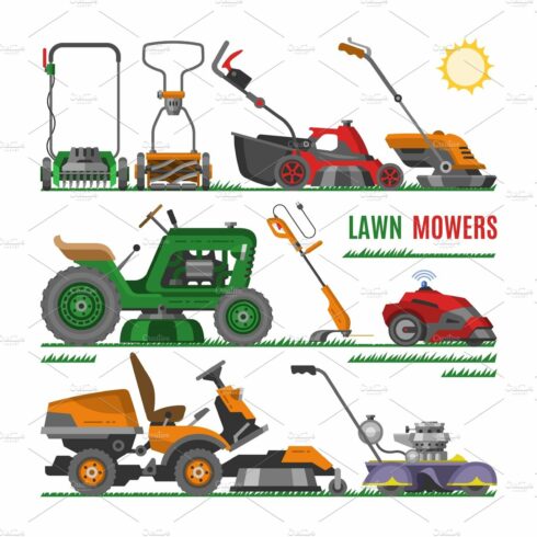Lawn mower vector gardening cover image.