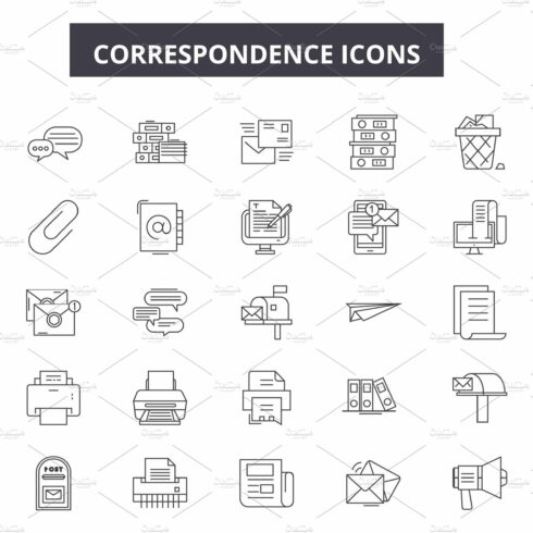 Correspondence line icons for web cover image.