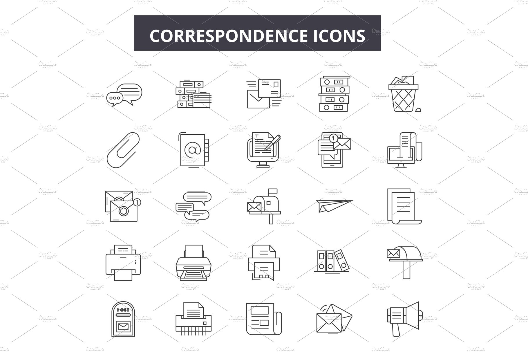 Correspondence line icons for web cover image.