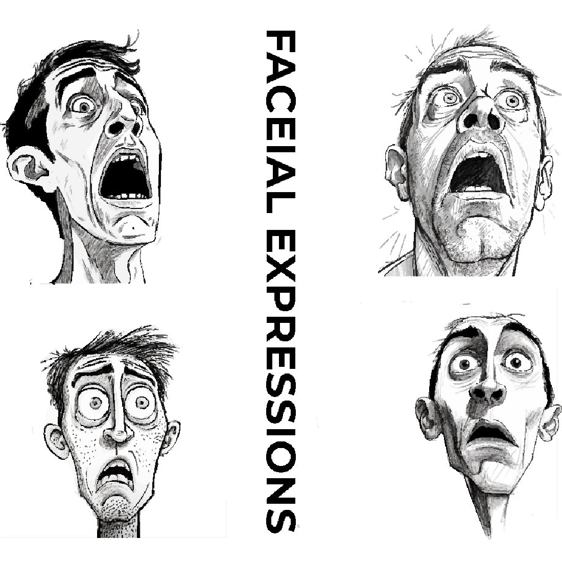 Simple line drawing black and white facial expression cover image.