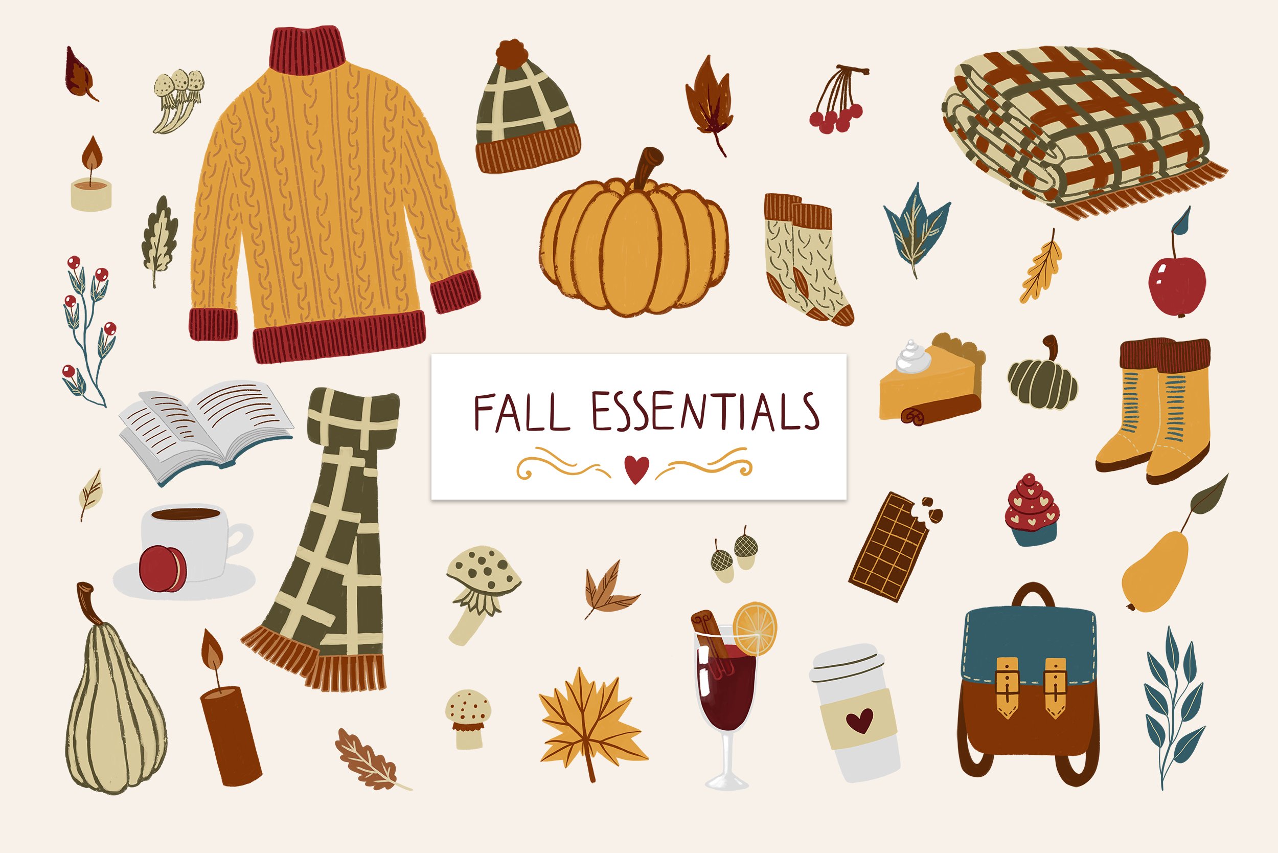 Fall Essentials Hand Drawn Clipart cover image.