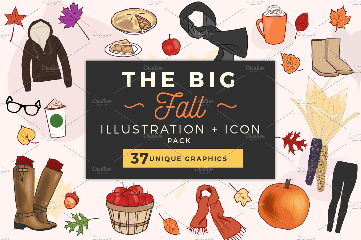 Fun Fall Illustrations + Icons cover image.