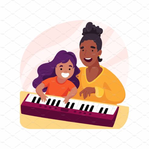 Piano class isolated cartoon vector cover image.
