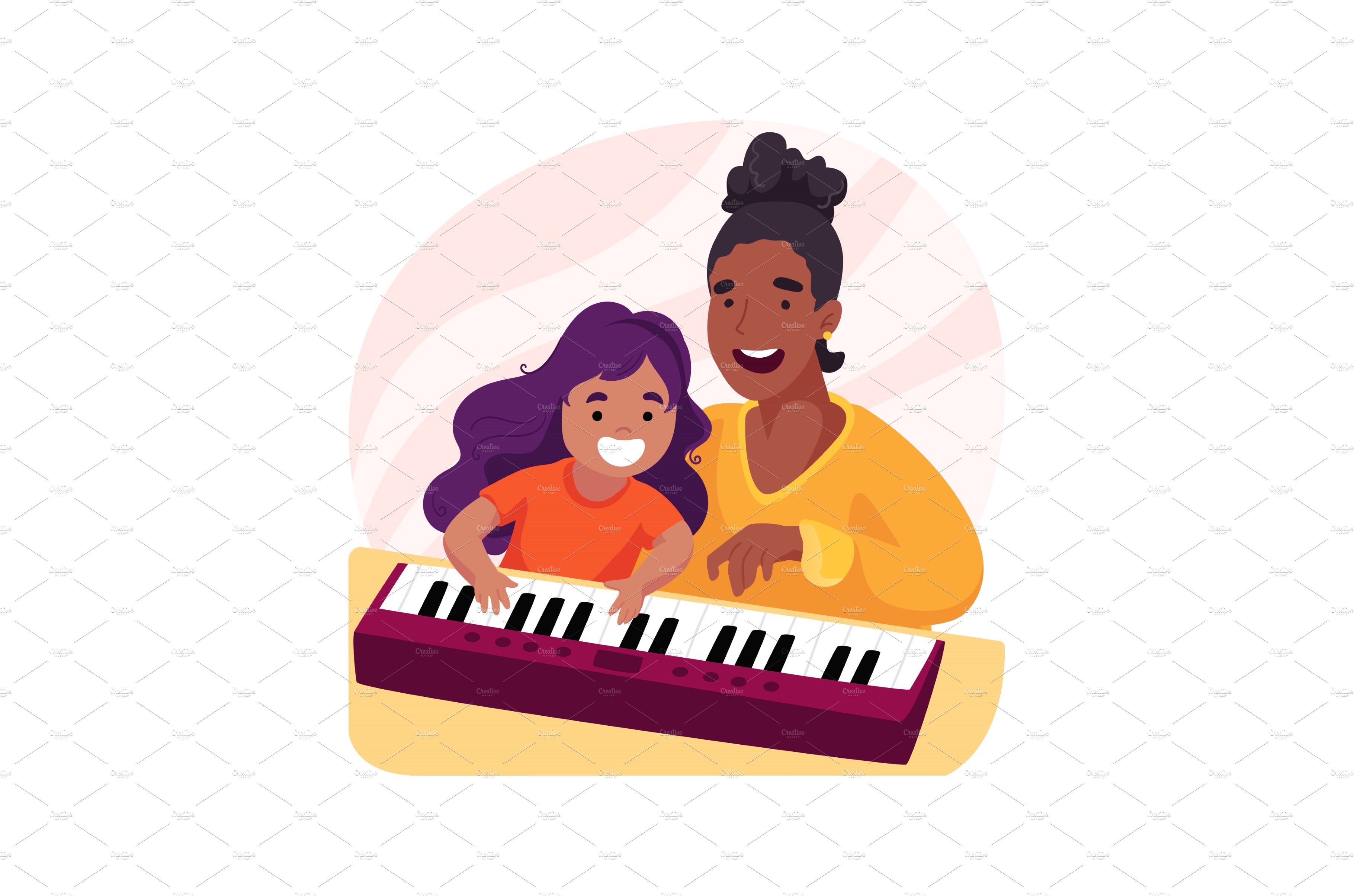 Piano class isolated cartoon vector cover image.