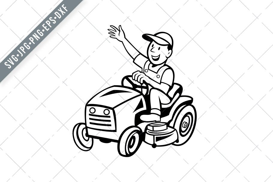 Farmer Riding Ride-on Mower SVG cover image.