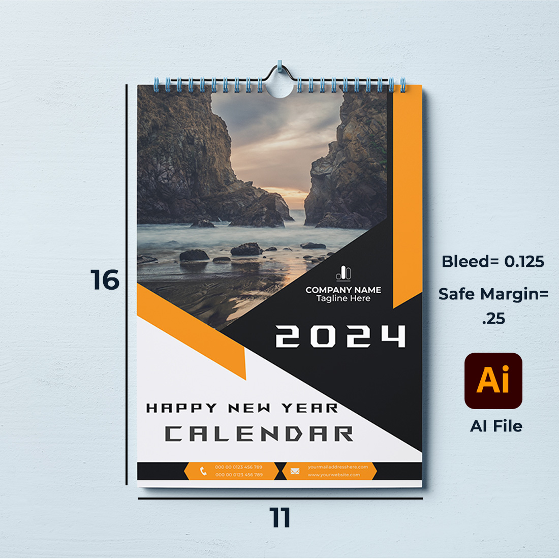 Wall Calendar 2024 template cover image.