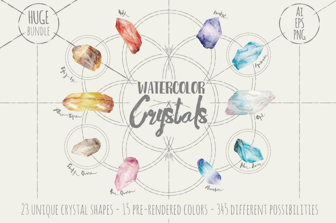 Hand Drawn Watercolor Crystals cover image.