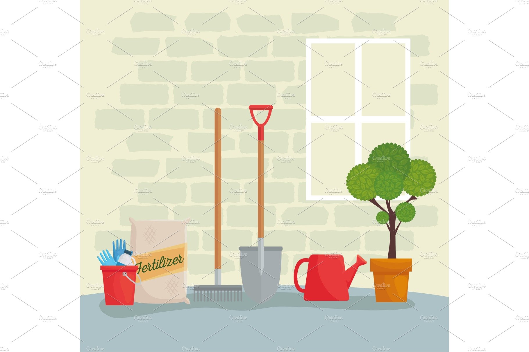 Gardening tools bucket fertilizer cover image.