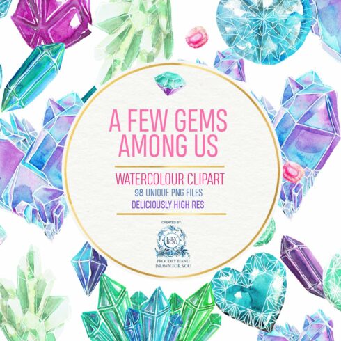 Gemstones: 98 Watercolor Clipart PNG cover image.