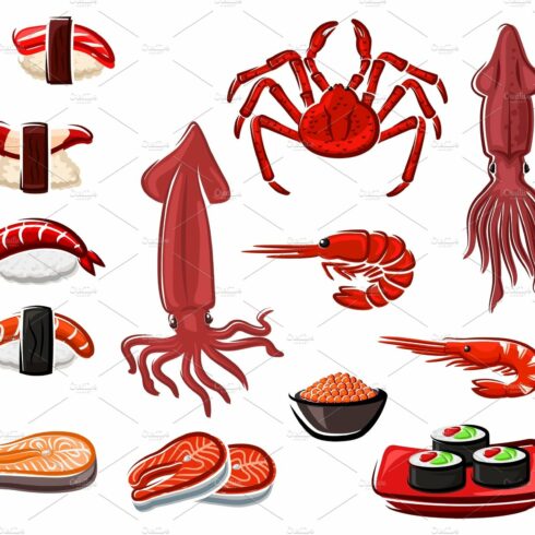 Seafood, sushi and rolls cover image.