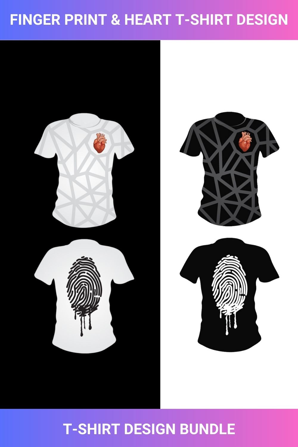 Heartfelt Fingerprints T-Shirt Design Vector Set pinterest preview image.