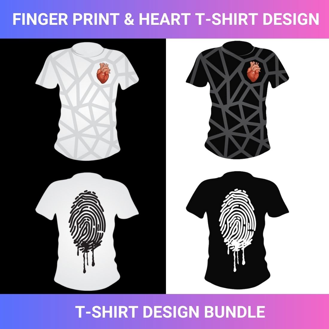 Heartfelt Fingerprints T-Shirt Design Vector Set preview image.