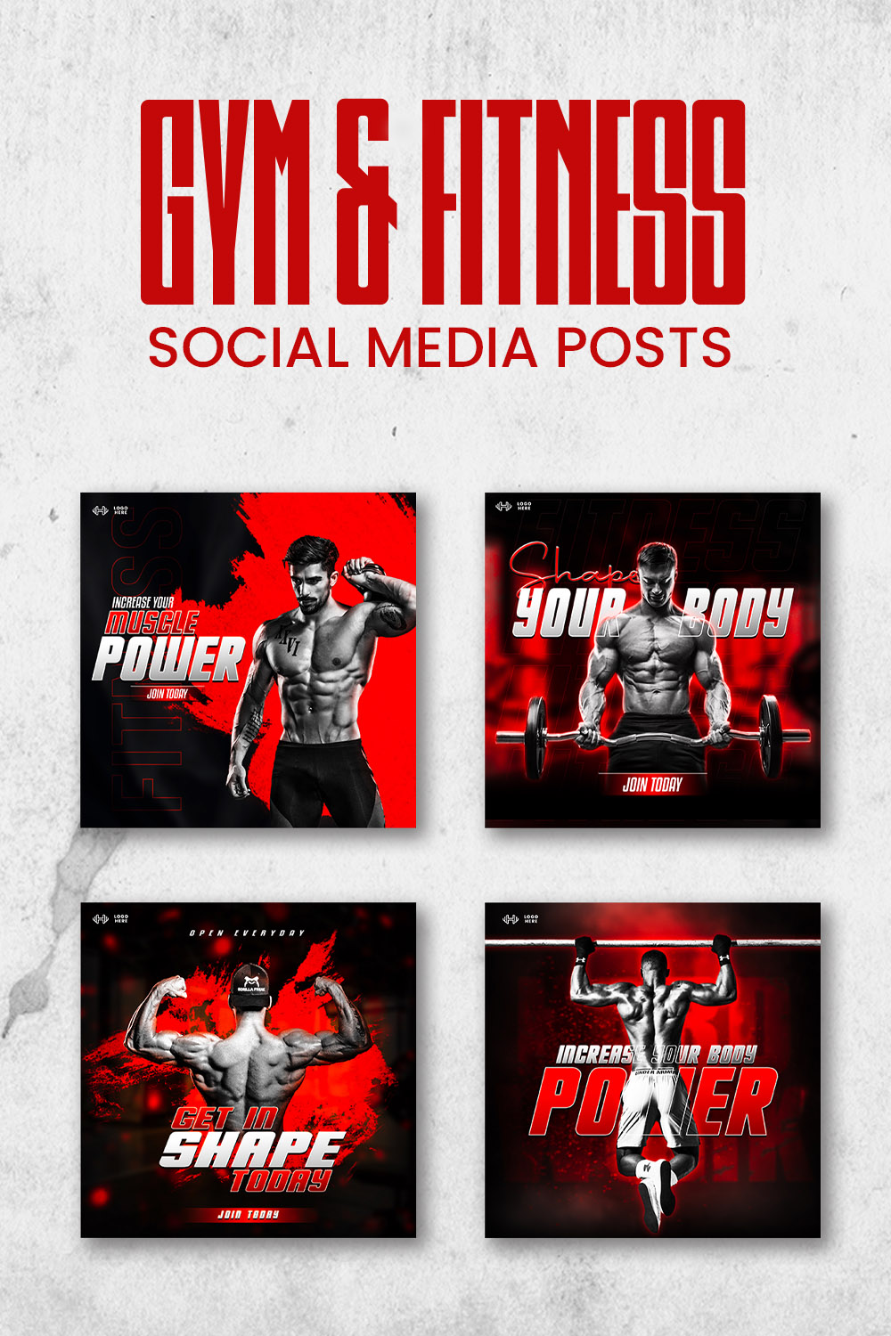Gym and Fitness / Academia - Social Media Posts Templates pinterest preview image.