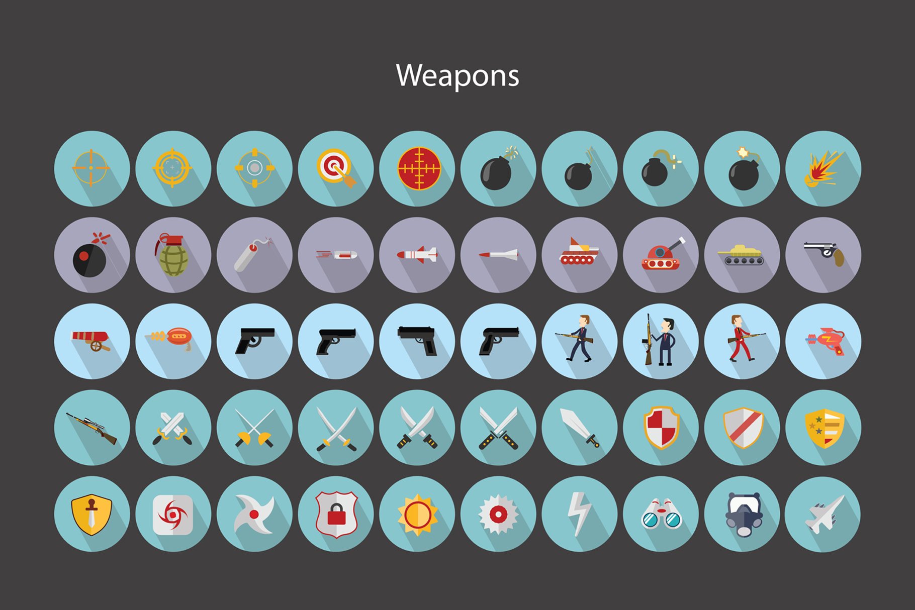 flat vector icons weapons 18