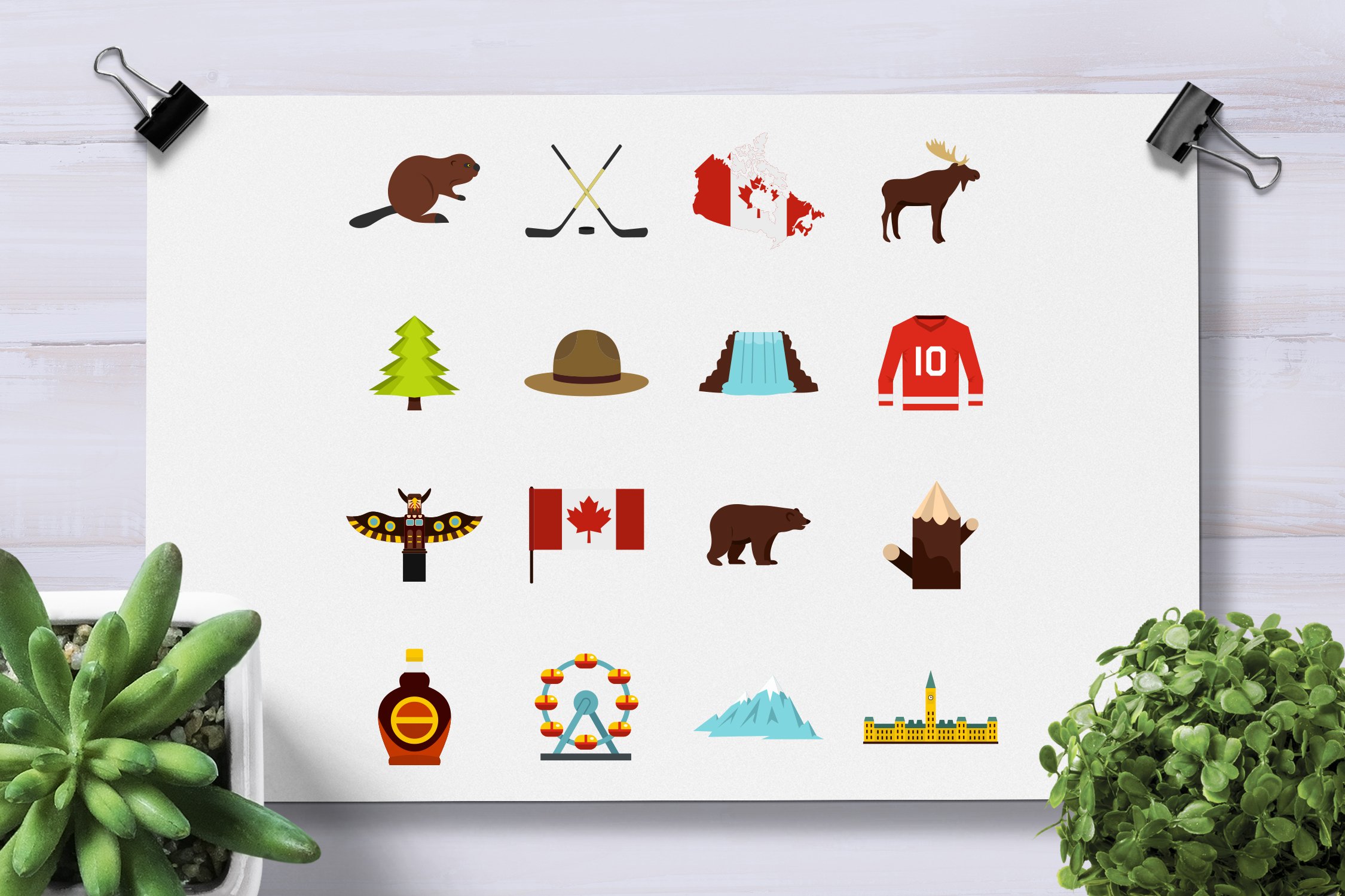 Canada travel icons set in flat preview image.