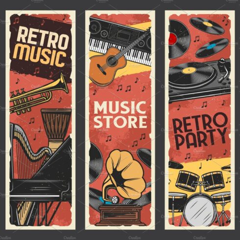 Music instruments retro banners cover image.