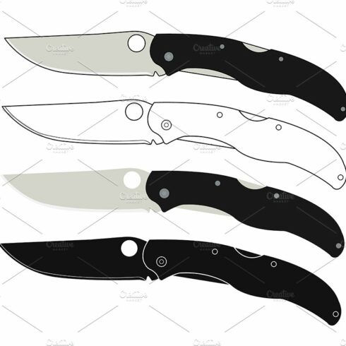 Folding pocket knifes icons. Vector cover image.