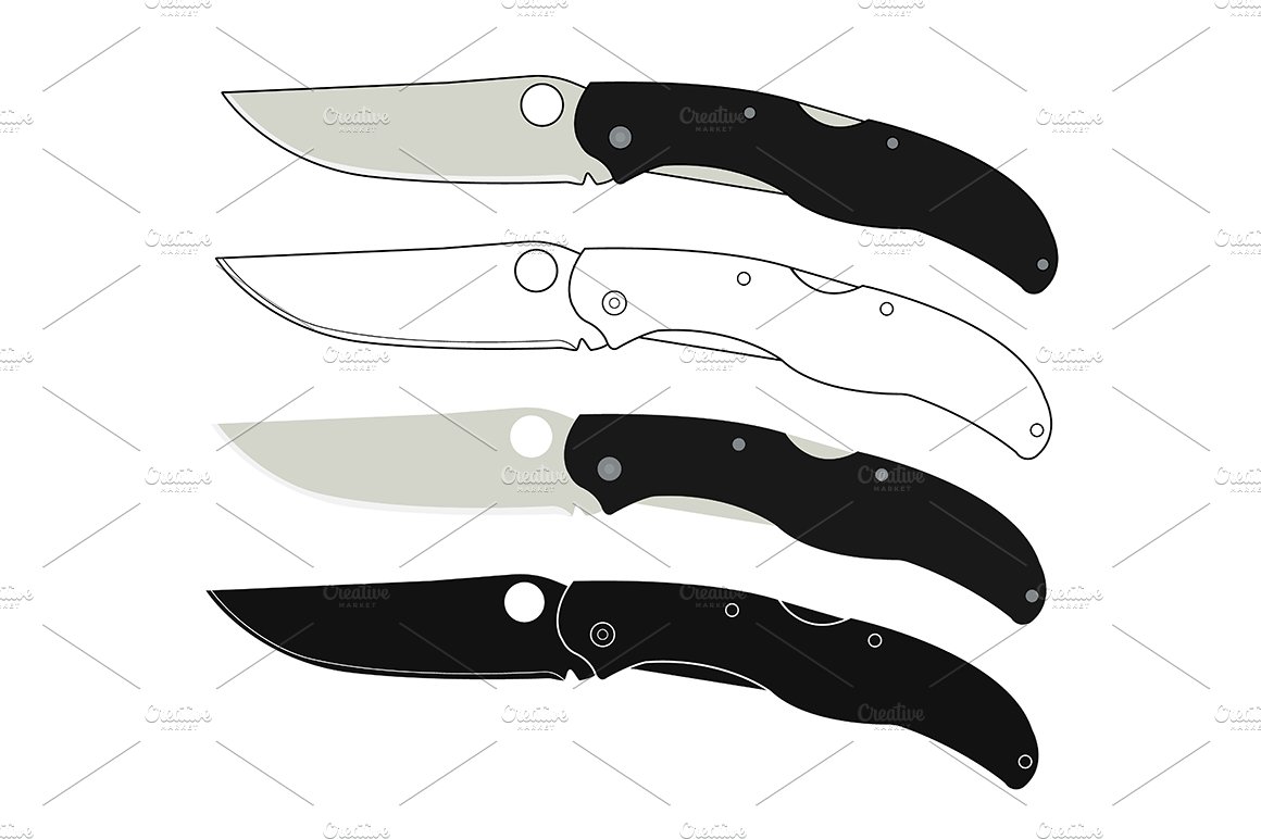 Folding pocket knifes icons. Vector cover image.
