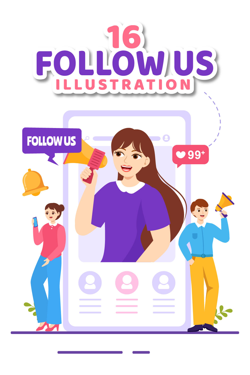 16 Follow Us and Like Illustration pinterest preview image.