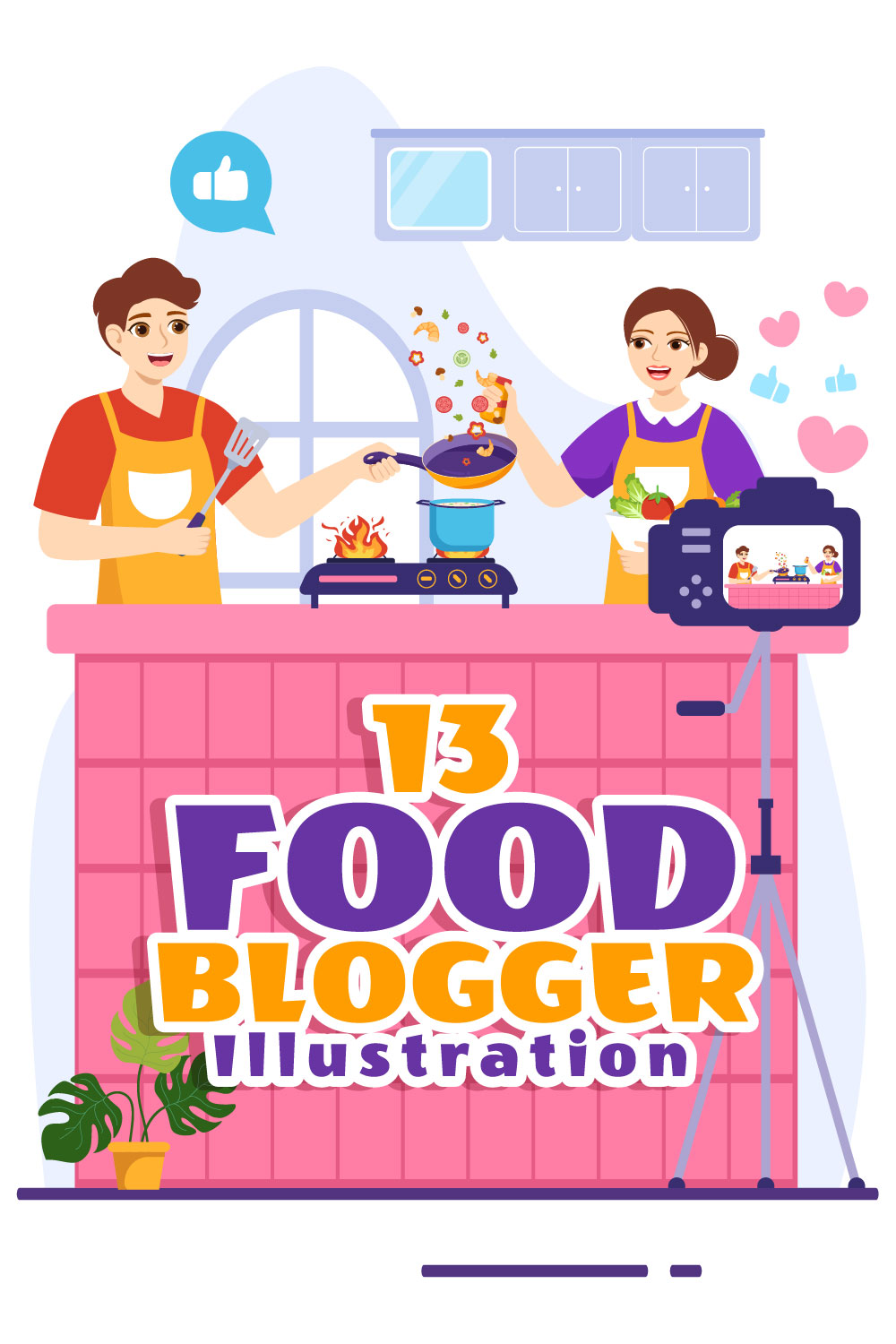 13 Food Blogger Vector Illustration pinterest preview image.