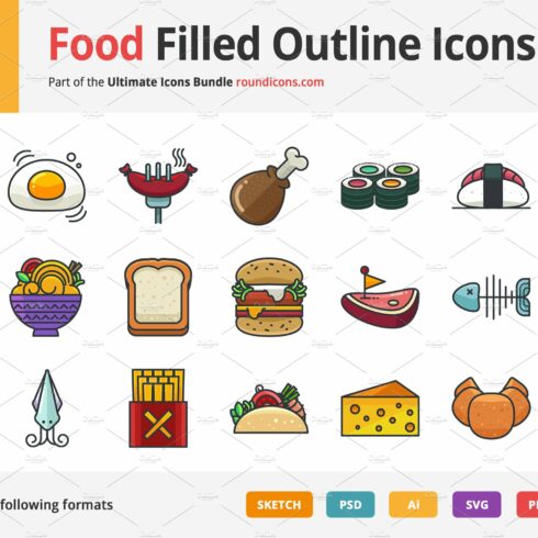 40 Food Filled Outline Icons cover image.