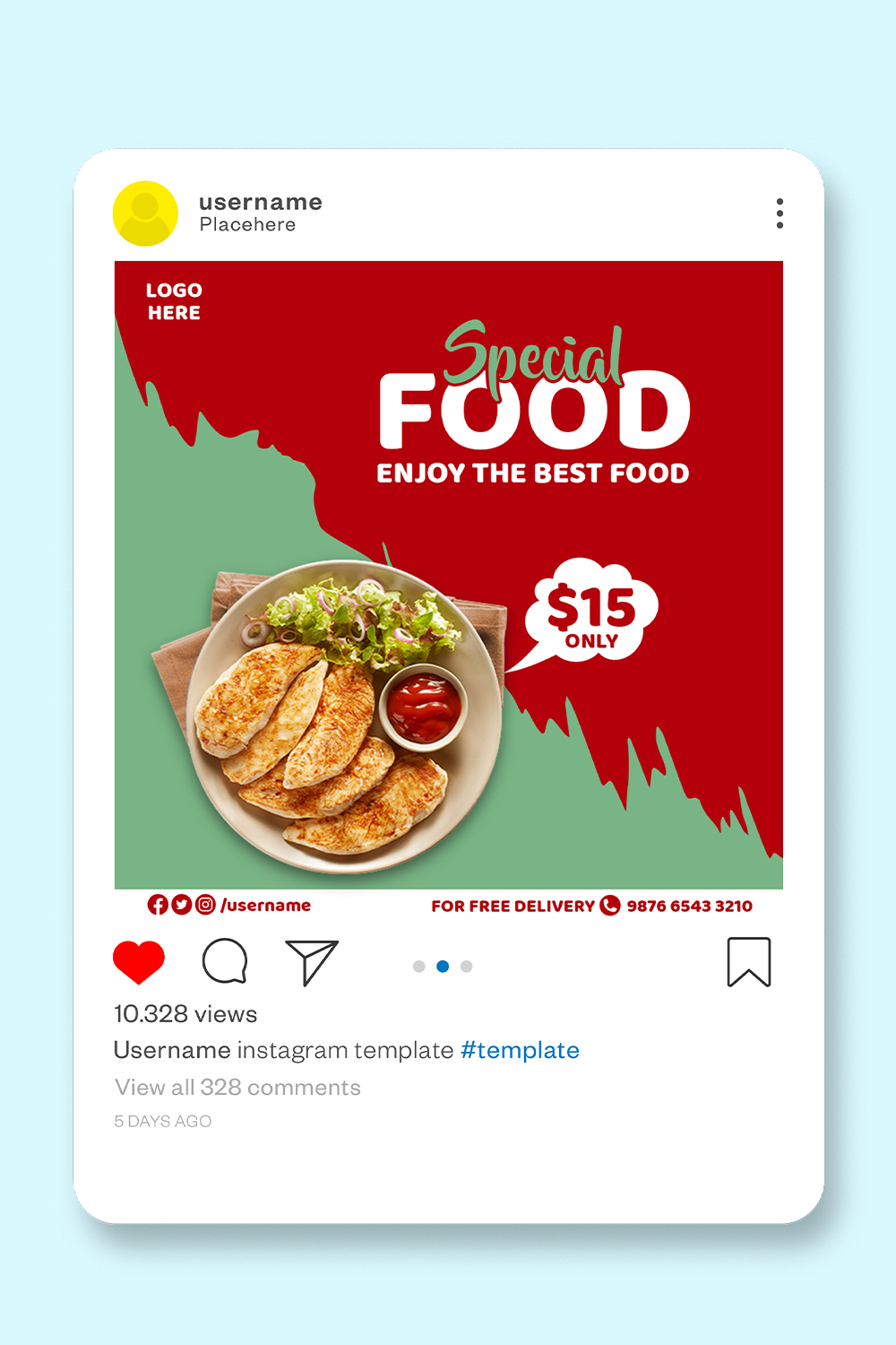 Special Food Restaurant Social Media Post Templates pinterest preview image.