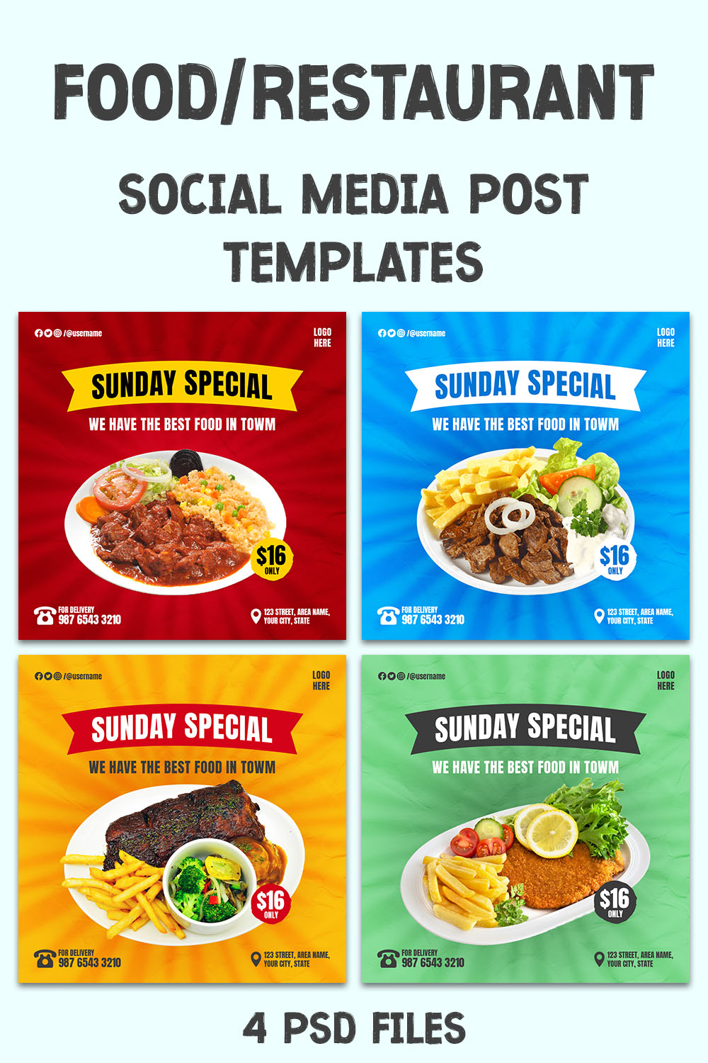 4 Sunday Special Restaurant Social Media Banner Post Templates pinterest preview image.