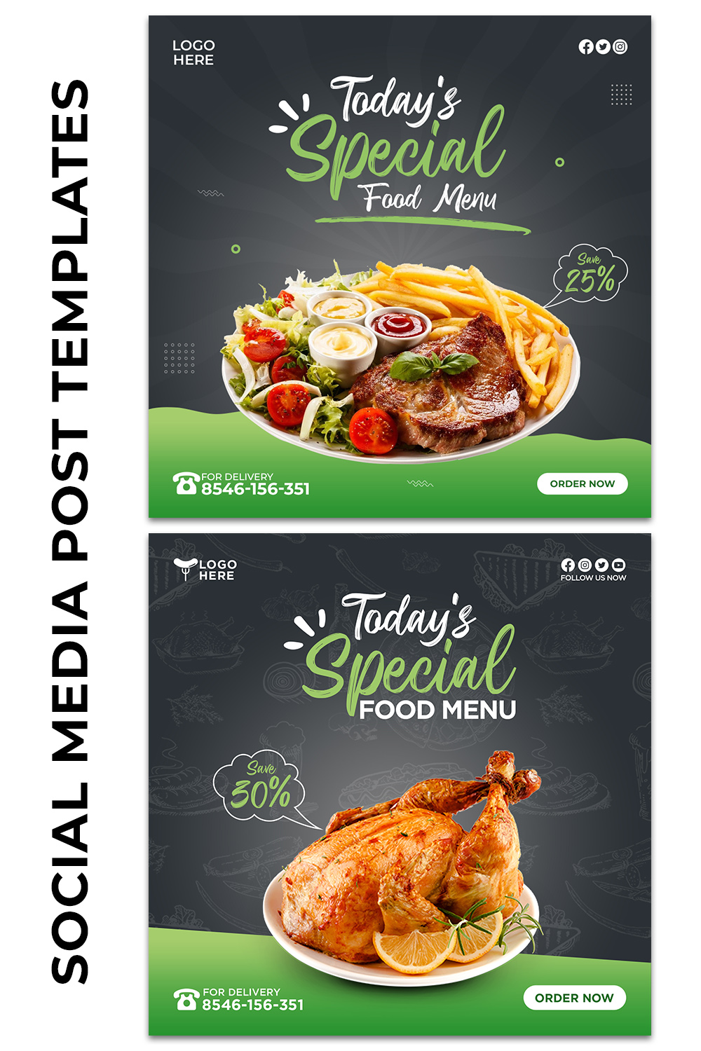 2 Today's Special Food Menu Restaurant Social Media Banner Post Templates pinterest preview image.