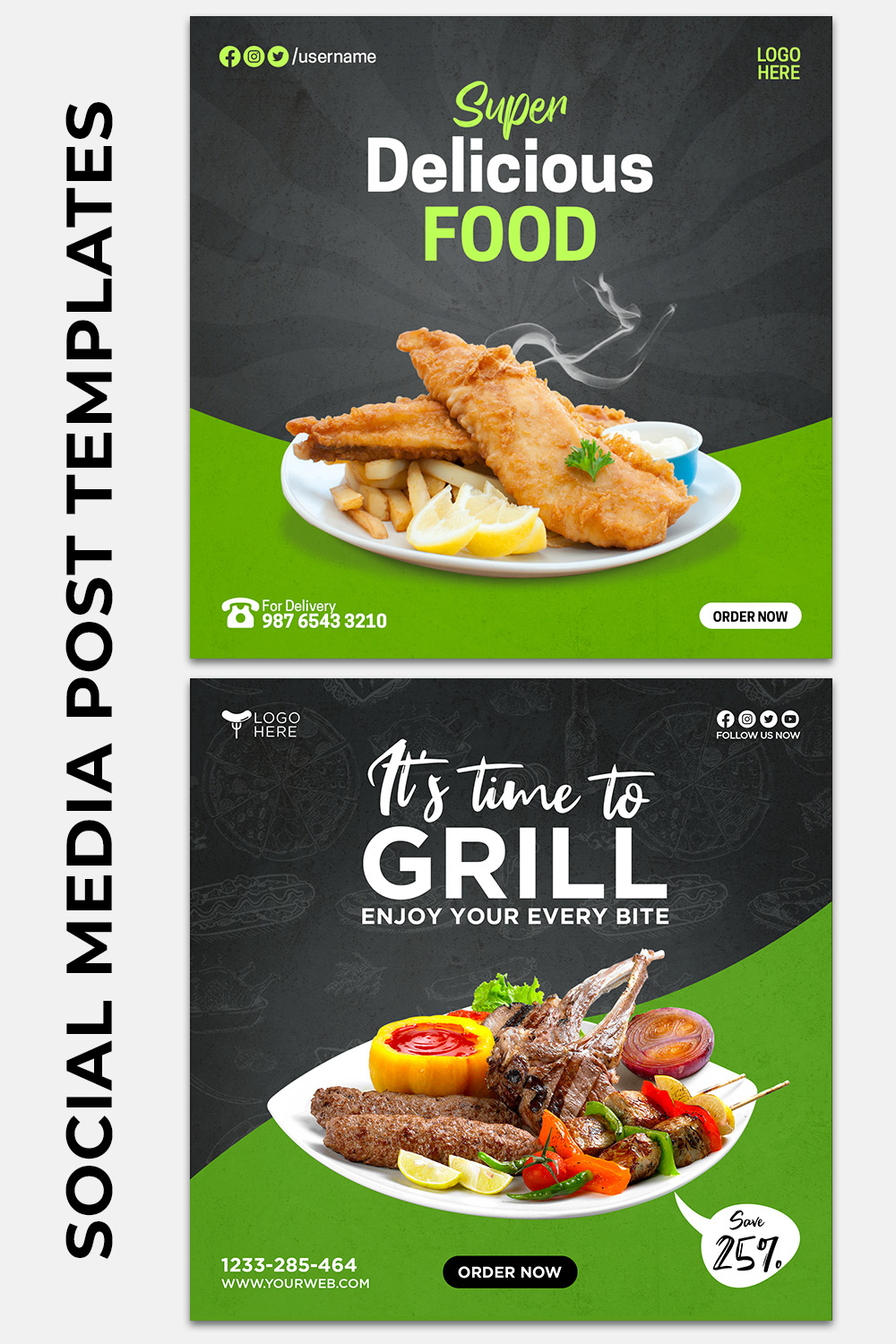 2 Food Menu Restaurant Social Media Banner Post Templates pinterest preview image.