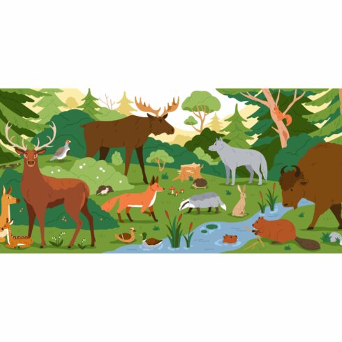 Forest animals in wild nature cover image.