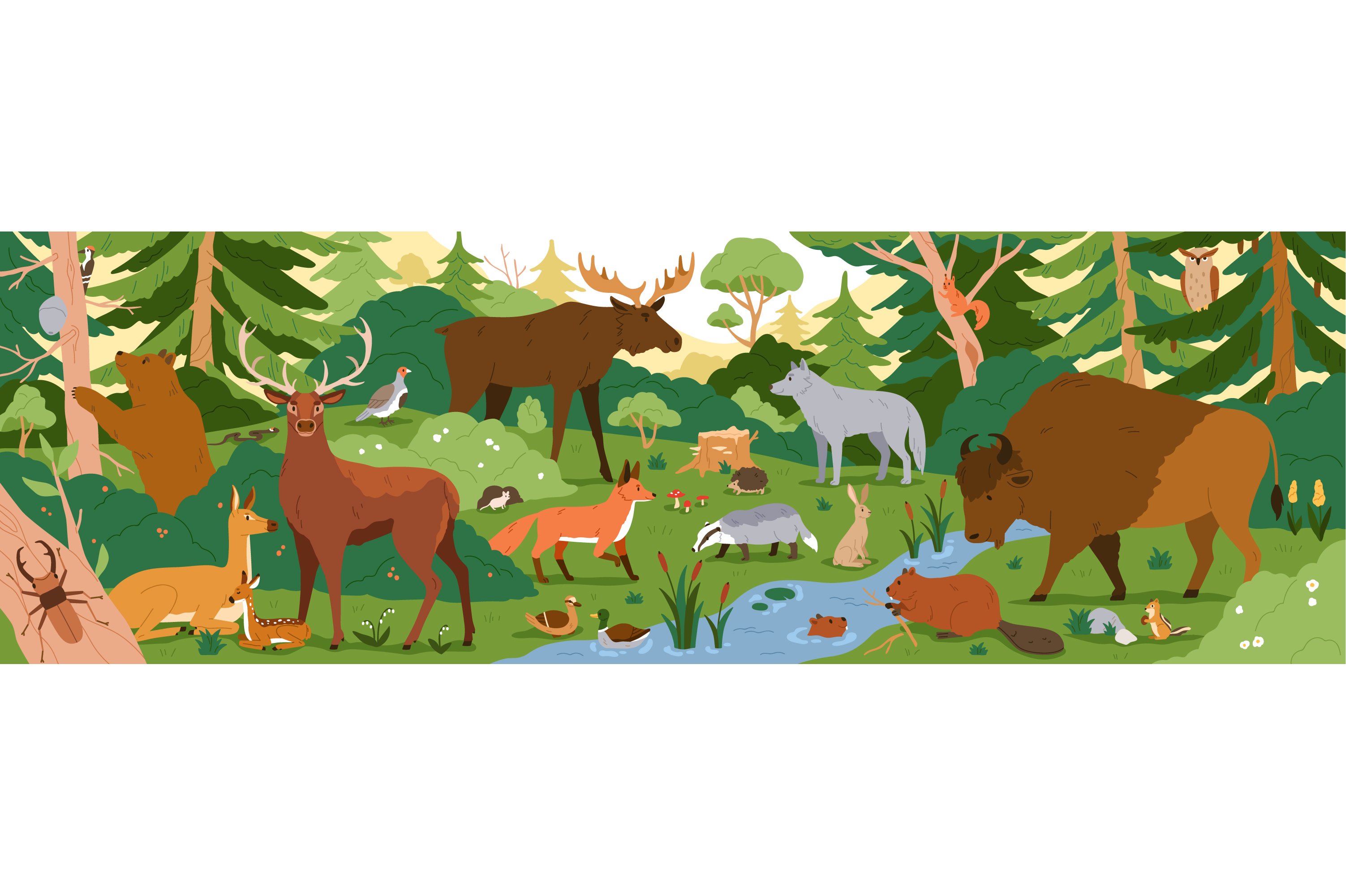 Forest animals in wild nature cover image.