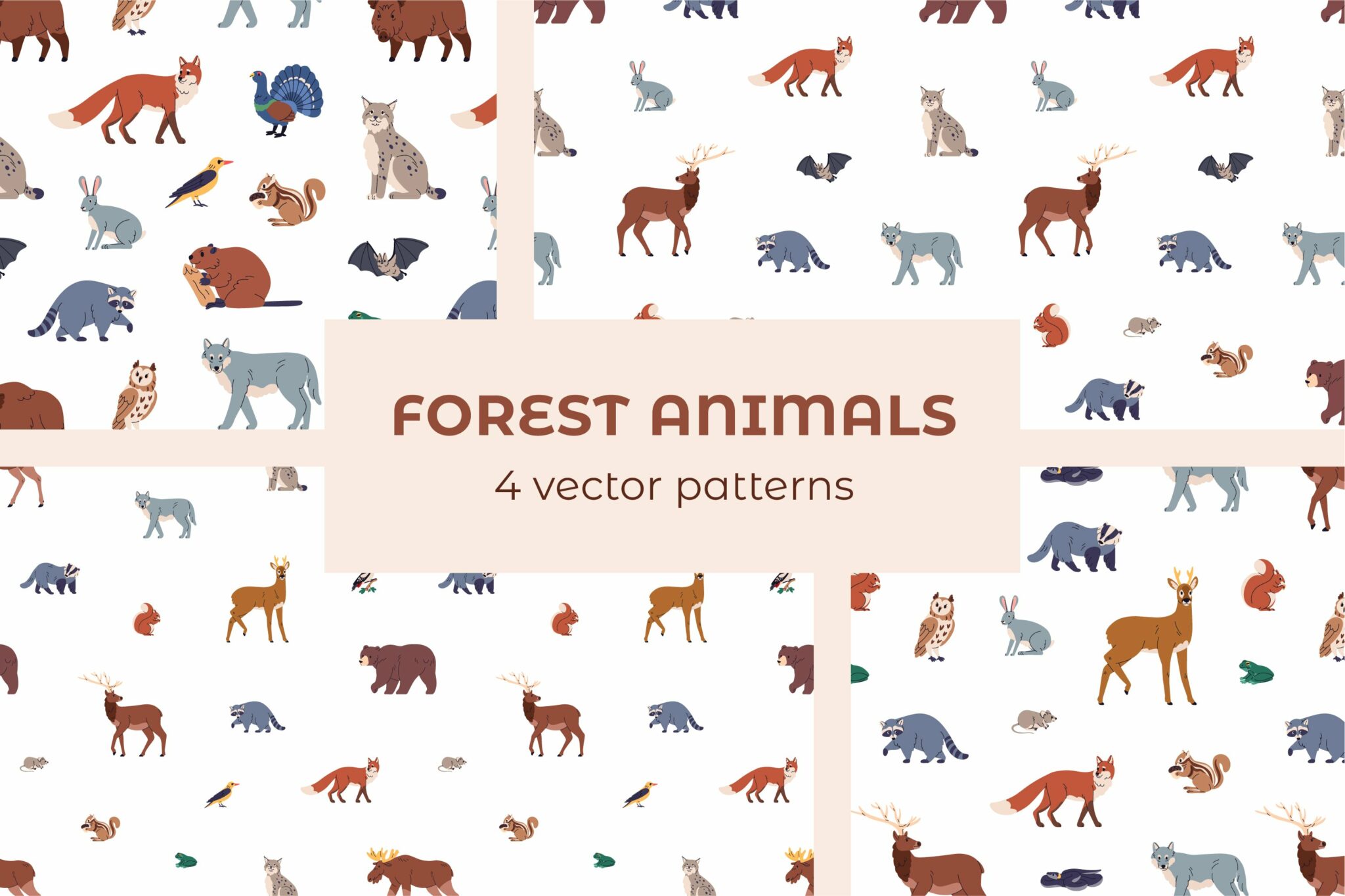 Forest animals seamless patterns set MasterBundles