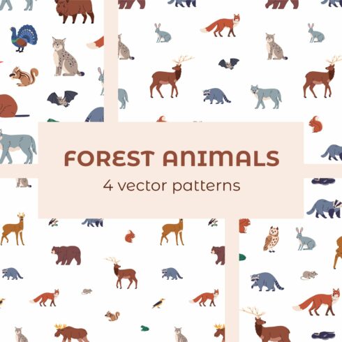 Forest animals seamless patterns set cover image.