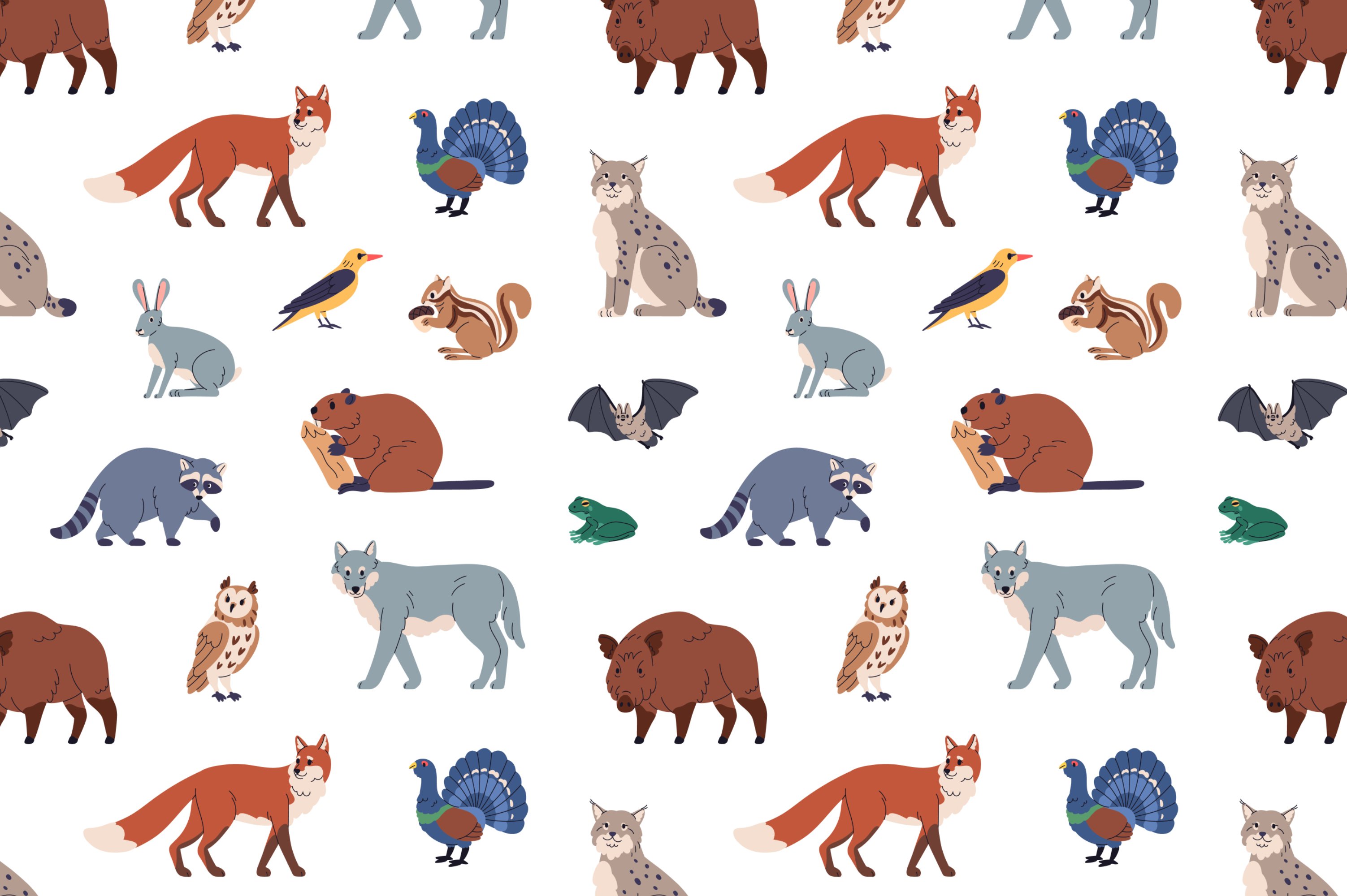 Forest animals seamless patterns set preview image.