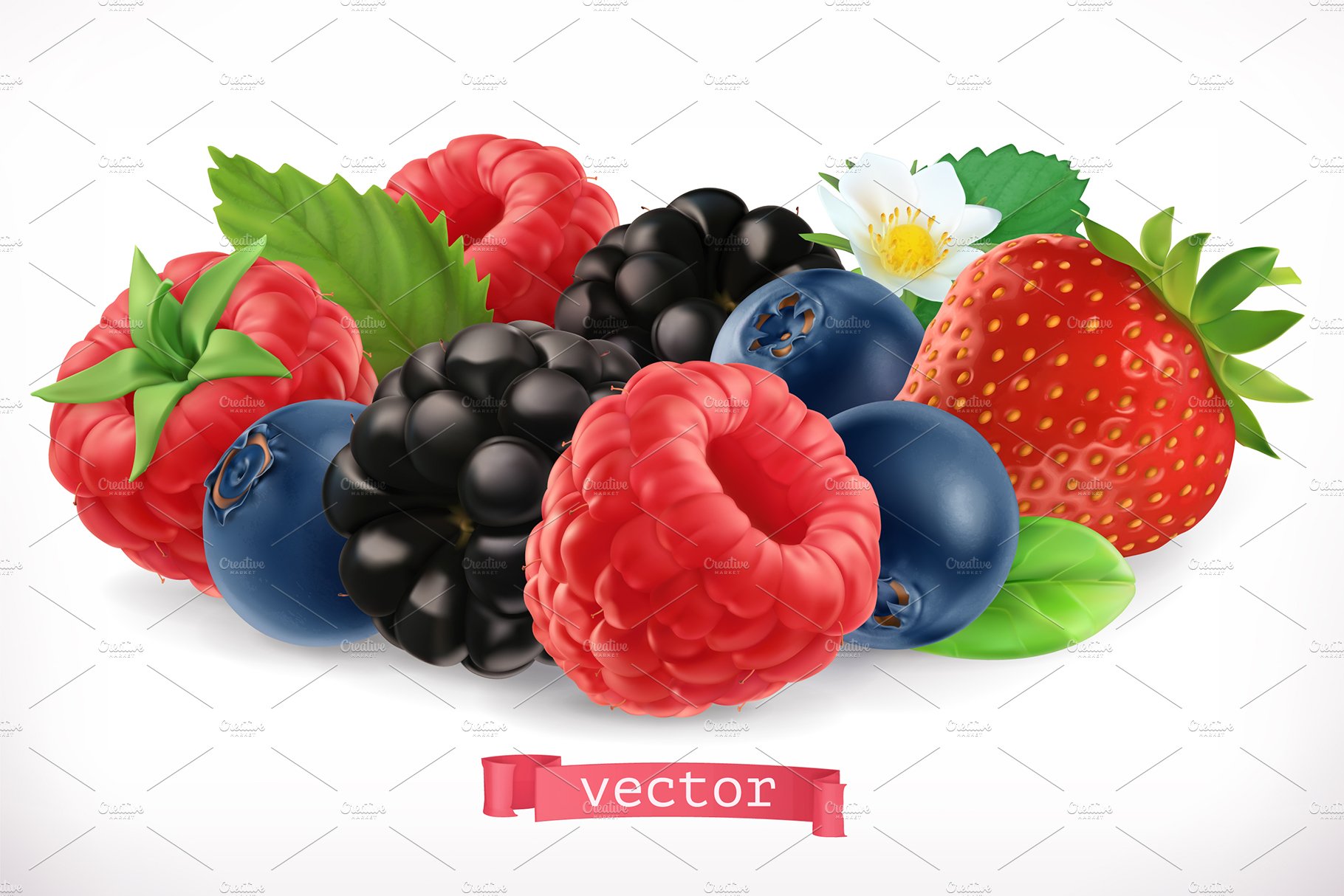 Raspberry, strawberry, blueberry set cover image.