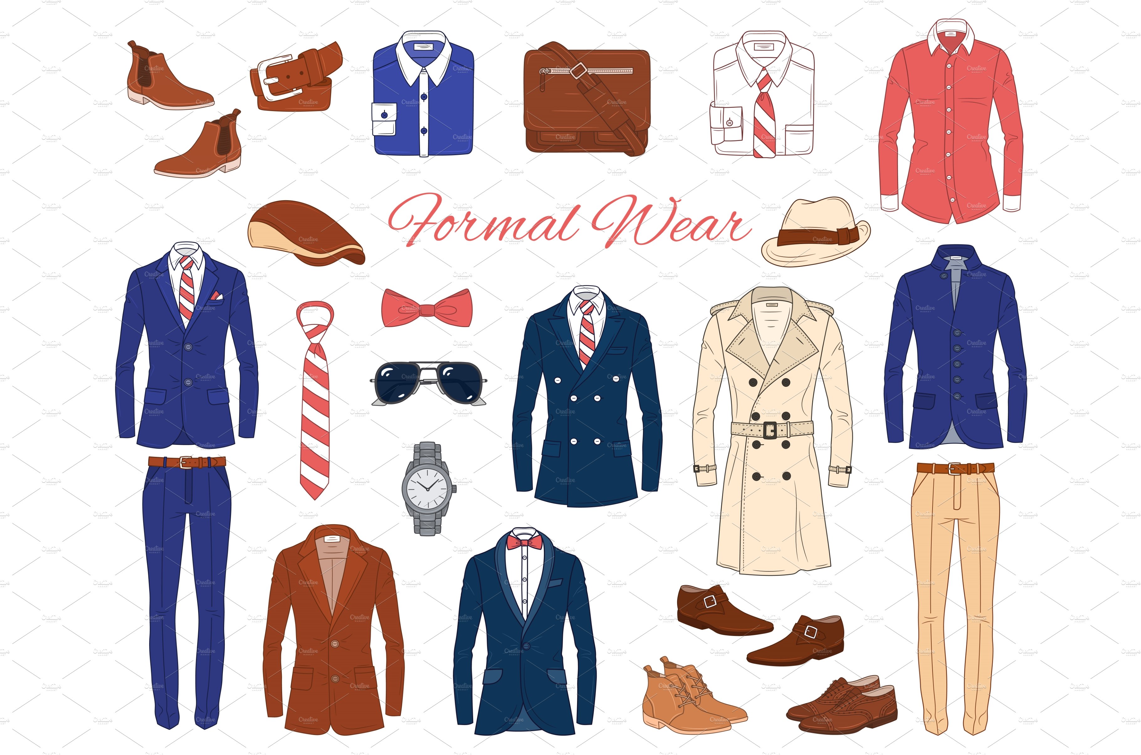 Male Fashion set, vector cover image.