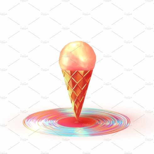 Pink ice cream cone on stand. cover image.